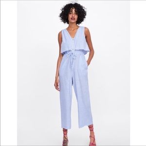*SOLD*NWOT Zara Blue Striped Seersucker  Jumpsuit